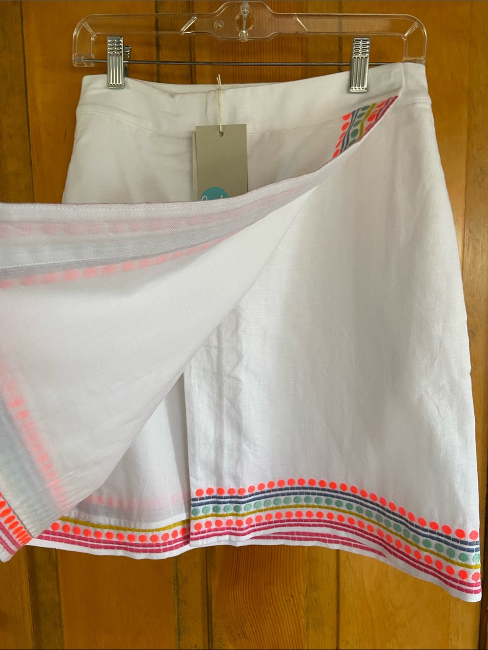 Boden White A-Line Skirt with Neon Pink & Green Trim - Picture 3 of 5